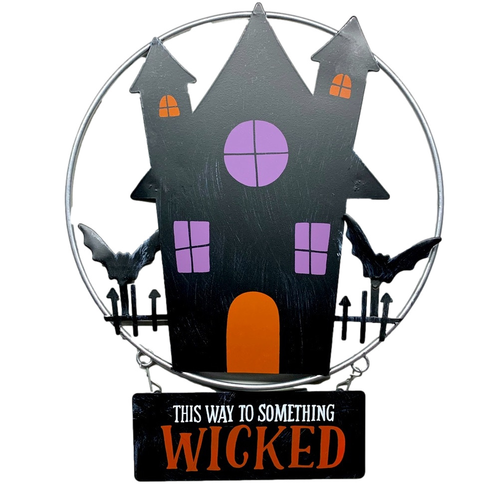 Halloween Haunted House Wall Decor This Way to Something Wicked Metal Hanging